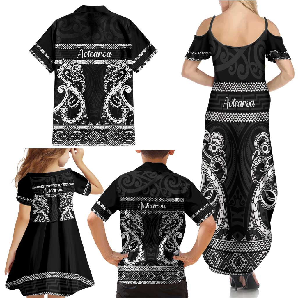 Kia Ora New Zealand Family Matching Summer Maxi Dress and Hawaiian Shirt Maori Language Week Pango Taniko Motif LT14 - Polynesian Pride
