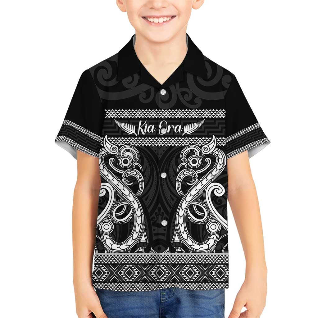Kia Ora New Zealand Family Matching Summer Maxi Dress and Hawaiian Shirt Maori Language Week Pango Taniko Motif LT14 Son's Shirt Black - Polynesian Pride