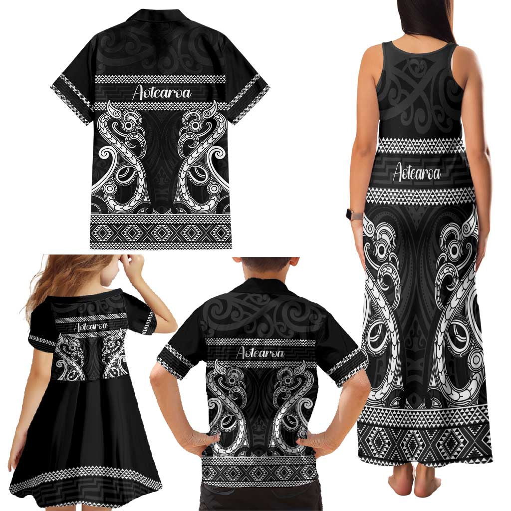 Kia Ora New Zealand Family Matching Tank Maxi Dress and Hawaiian Shirt Maori Language Week Pango Taniko Motif LT14 - Polynesian Pride