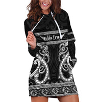 Kia Ora New Zealand Hoodie Dress Maori Language Week Pango Taniko Motif LT14 Black - Polynesian Pride