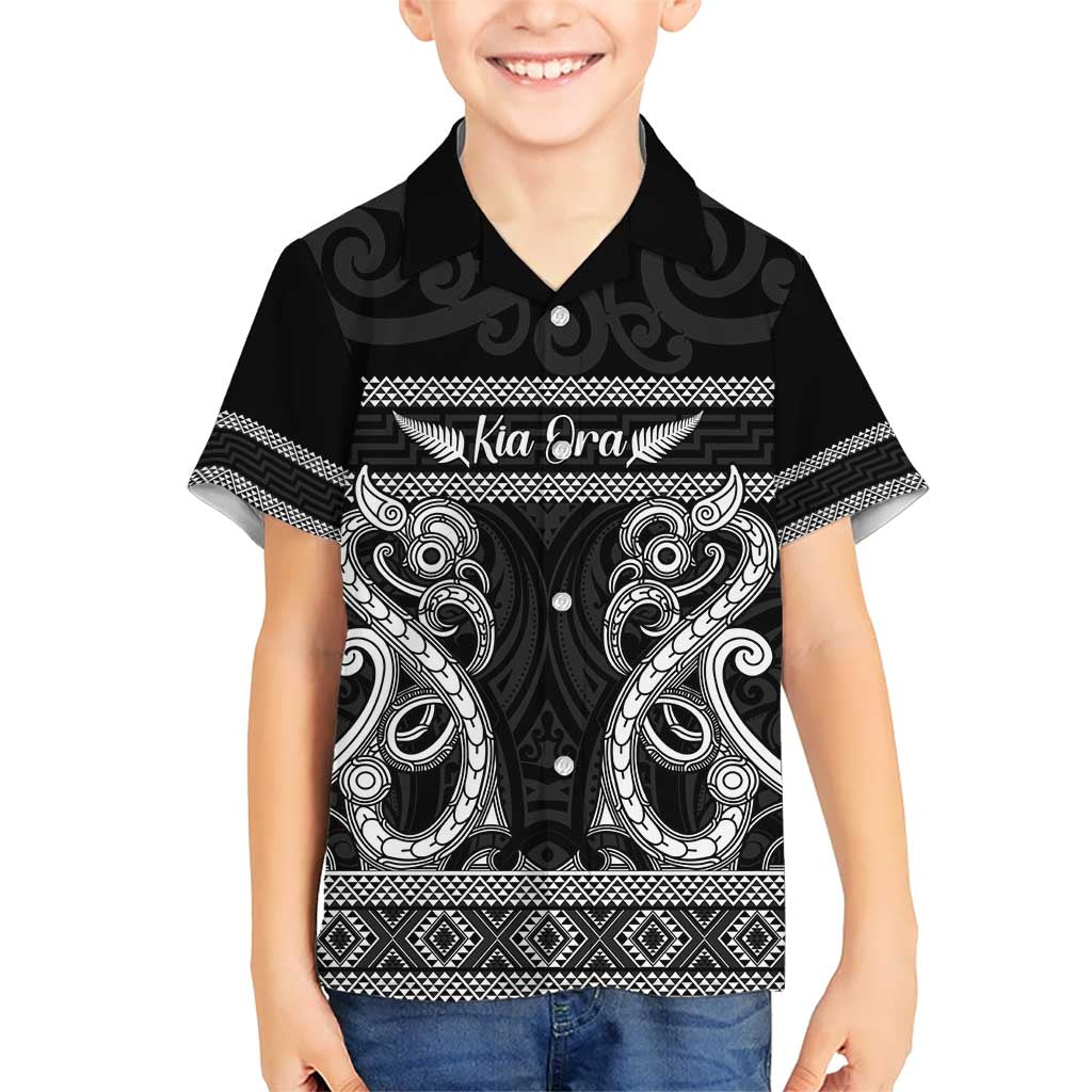 Kia Ora New Zealand Kid Hawaiian Shirt Maori Language Week Pango Taniko Motif - Polynesian Pride