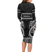 Kia Ora New Zealand Long Sleeve Bodycon Dress Maori Language Week Pango Taniko Motif LT14 - Polynesian Pride