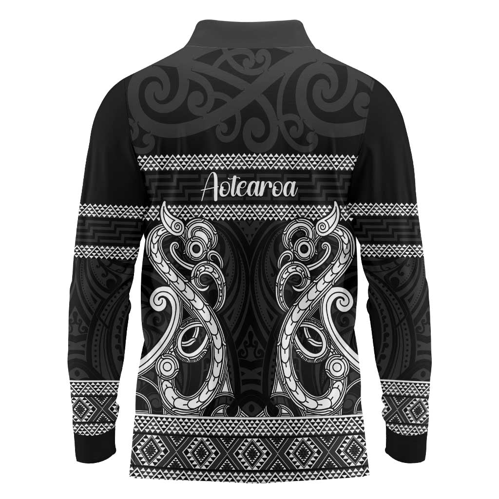 Kia Ora New Zealand Long Sleeve Polo Shirt Maori Language Week Pango Taniko Motif LT14 - Polynesian Pride