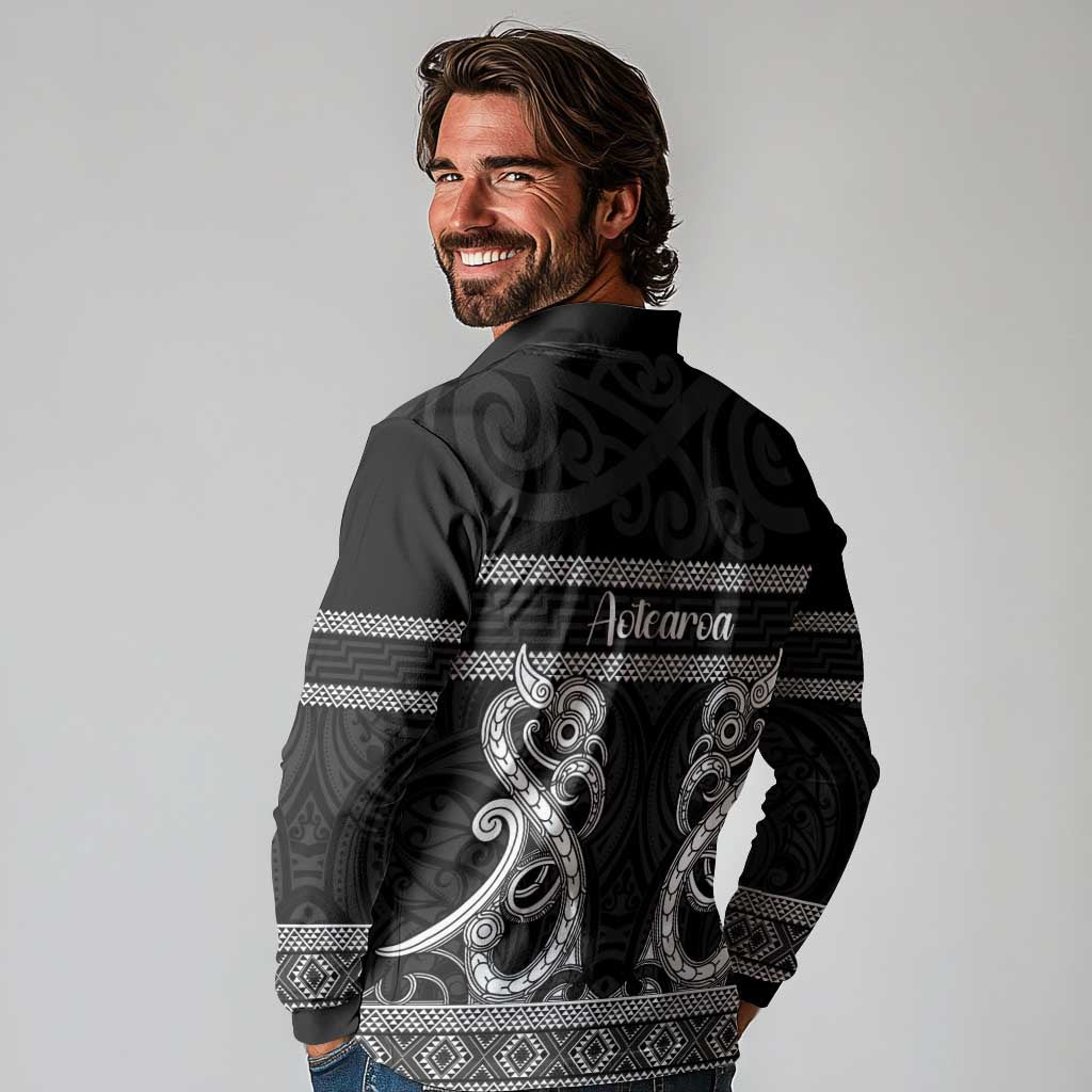 Kia Ora New Zealand Long Sleeve Polo Shirt Maori Language Week Pango Taniko Motif LT14 - Polynesian Pride