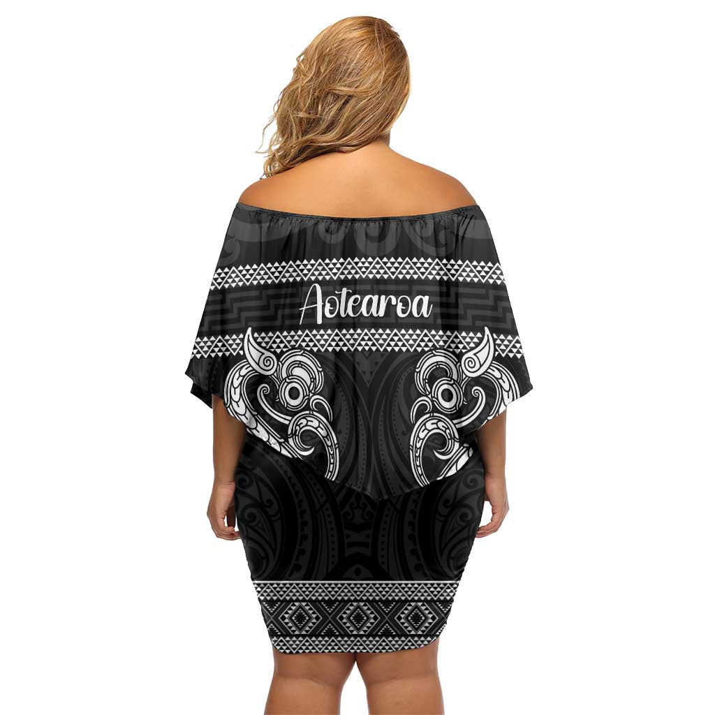 Kia Ora New Zealand Off Shoulder Short Dress Maori Language Week Pango Taniko Motif - Polynesian Pride