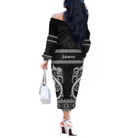 Kia Ora New Zealand Off The Shoulder Long Sleeve Dress Maori Language Week Pango Taniko Motif LT14 - Polynesian Pride