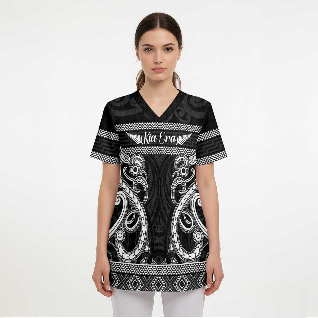Kia Ora New Zealand Scrub Top Maori Language Week Pango Taniko Motif - Polynesian Pride