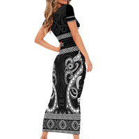 Kia Ora New Zealand Short Sleeve Bodycon Dress Maori Language Week Pango Taniko Motif LT14 - Polynesian Pride