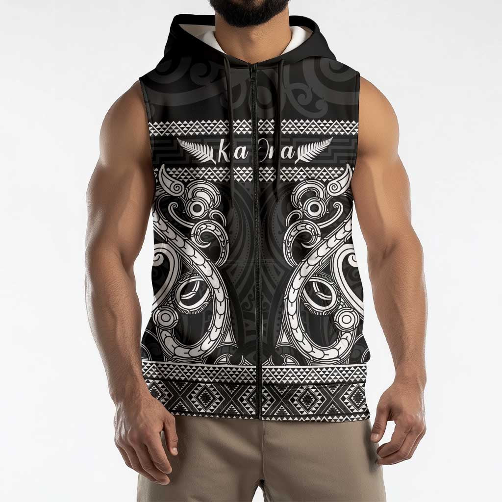 Kia Ora New Zealand Sleeveless Zip Hoodie Maori Language Week Pango Taniko Motif LT14 - Polynesian Pride