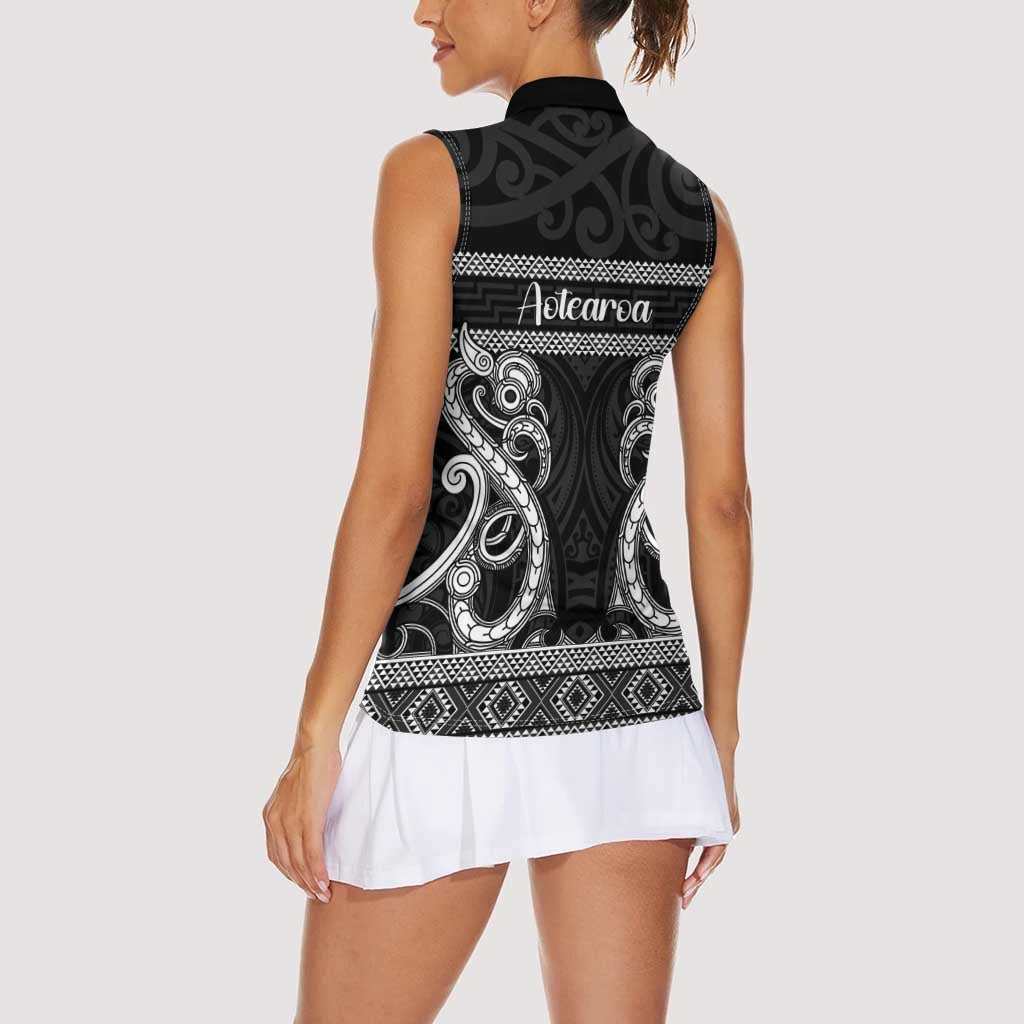 Kia Ora New Zealand Women Sleeveless Polo Shirt Maori Language Week Pango Taniko Motif LT14 - Polynesian Pride
