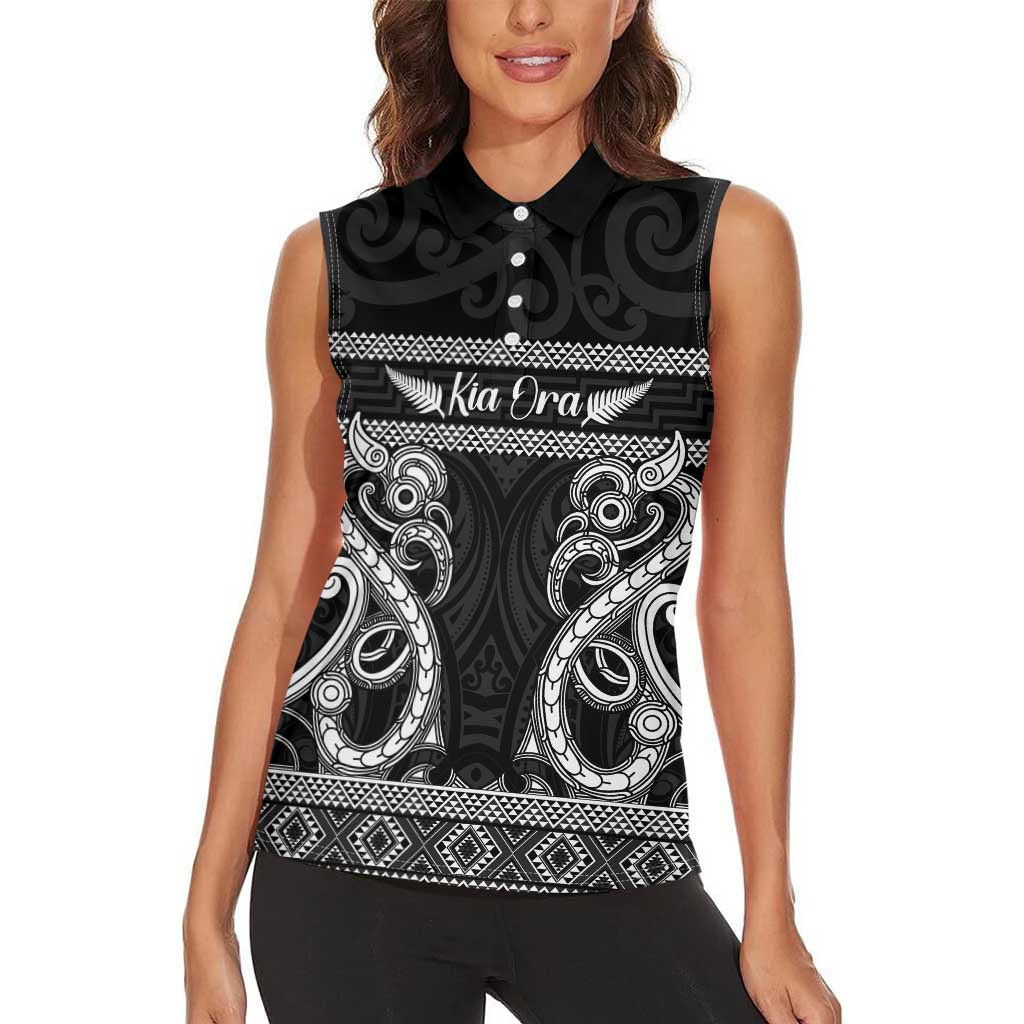 Kia Ora New Zealand Women Sleeveless Polo Shirt Maori Language Week Pango Taniko Motif LT14 - Polynesian Pride