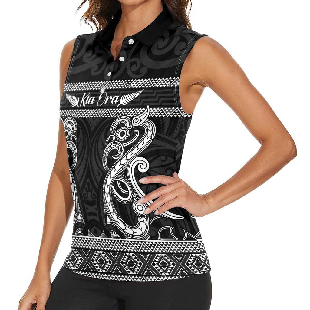 Kia Ora New Zealand Women Sleeveless Polo Shirt Maori Language Week Pango Taniko Motif LT14 - Polynesian Pride