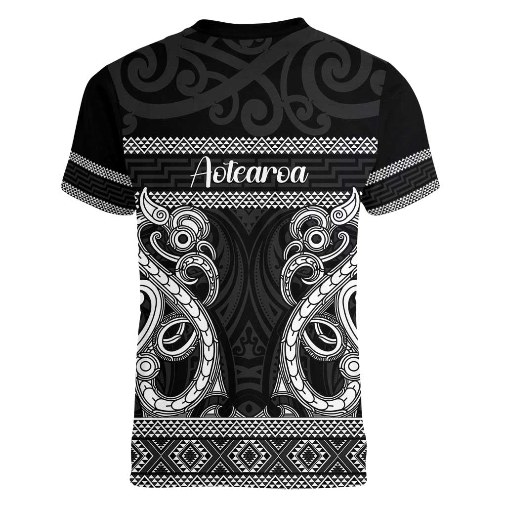 Kia Ora New Zealand Women V-Neck T-Shirt Maori Language Week Pango Taniko Motif LT14 - Polynesian Pride