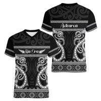 Kia Ora New Zealand Women V-Neck T-Shirt Maori Language Week Pango Taniko Motif LT14 - Polynesian Pride