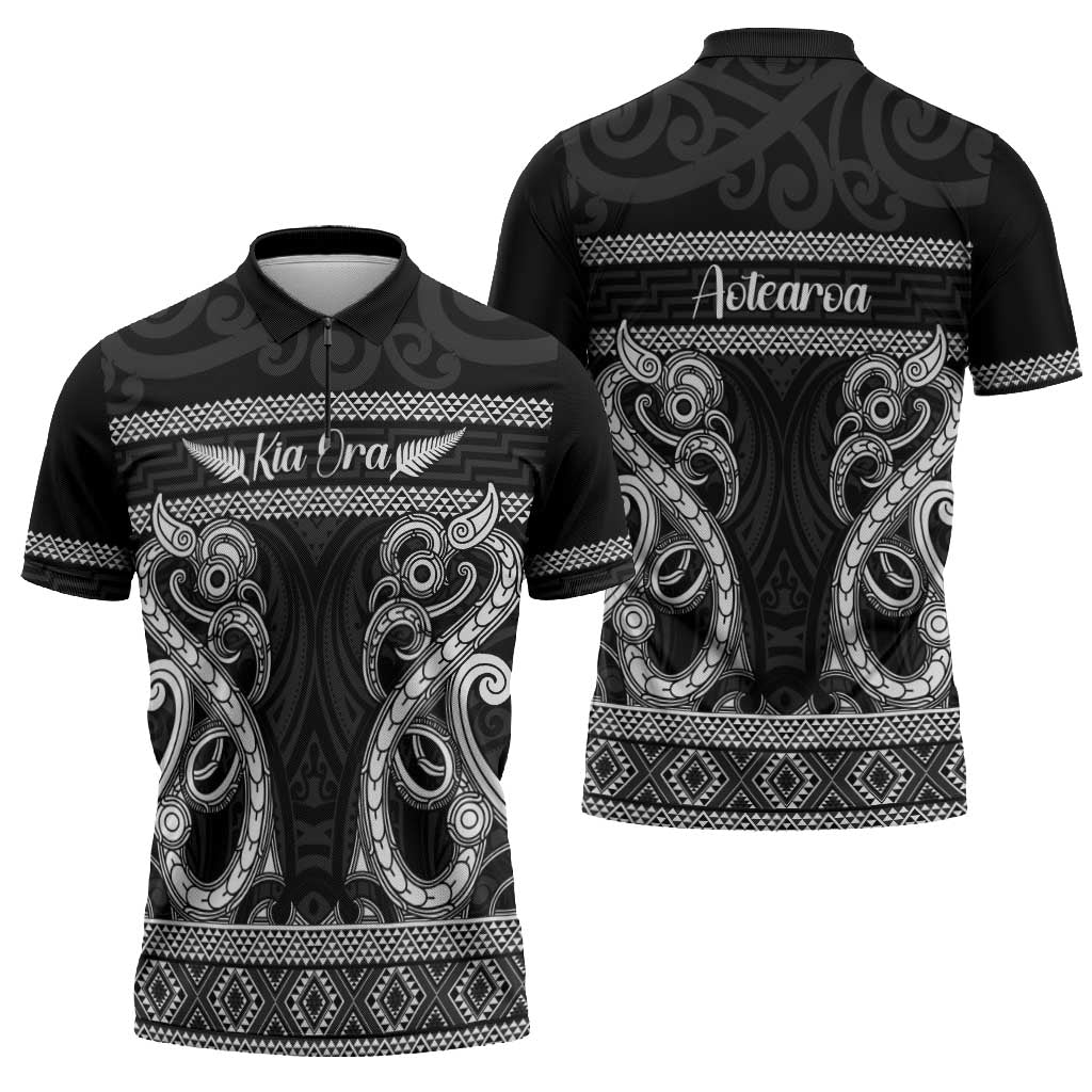 Kia Ora New Zealand Zipper Polo Shirt Maori Language Week Pango Taniko Motif LT14 - Polynesian Pride