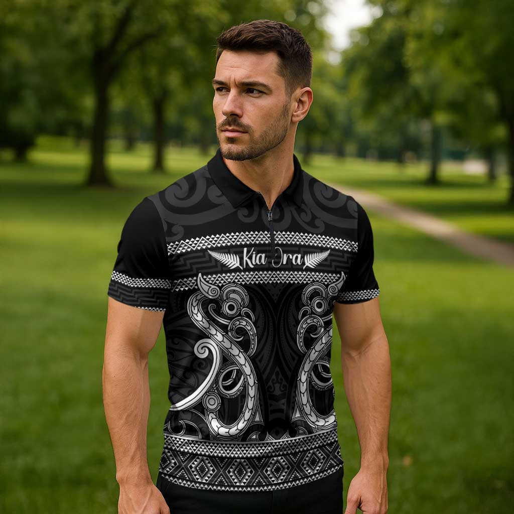 Kia Ora New Zealand Zipper Polo Shirt Maori Language Week Pango Taniko Motif LT14 - Polynesian Pride