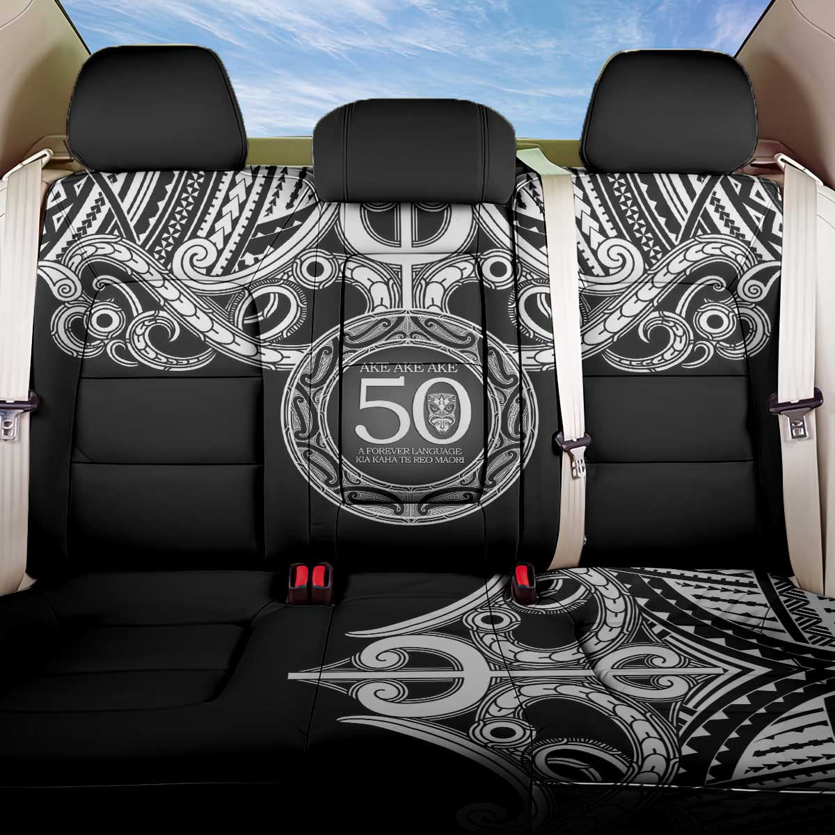 Kia Kaha Te Reo Maori New Zealand Back Car Seat Cover 50th Anniversary Ake Ake Ake LT14 One Size Black - Polynesian Pride