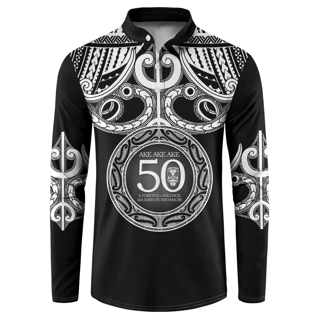 Kia Kaha Te Reo Maori New Zealand Button Sweatshirt 50th Anniversary Ake Ake Ake LT14 Black - Polynesian Pride