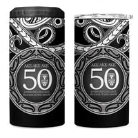 Kia Kaha Te Reo Maori New Zealand 4 in 1 Can Cooler Tumbler 50th Anniversary Ake Ake Ake LT14 One Size: 16 oz Black - Polynesian Pride
