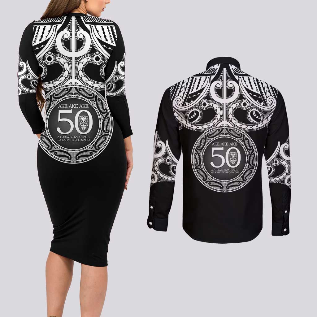 Kia Kaha Te Reo Maori New Zealand Couples Matching Long Sleeve Bodycon Dress and Long Sleeve Button Shirt 50th Anniversary Ake Ake Ake LT14 - Polynesian Pride