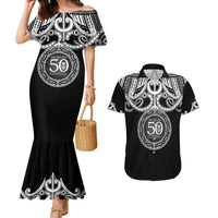 Kia Kaha Te Reo Maori New Zealand Couples Matching Mermaid Dress and Hawaiian Shirt 50th Anniversary Ake Ake Ake LT14 Black - Polynesian Pride
