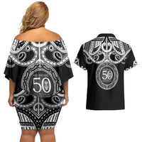 Kia Kaha Te Reo Maori New Zealand Couples Matching Off Shoulder Short Dress and Hawaiian Shirt 50th Anniversary Ake Ake Ake LT14 - Polynesian Pride