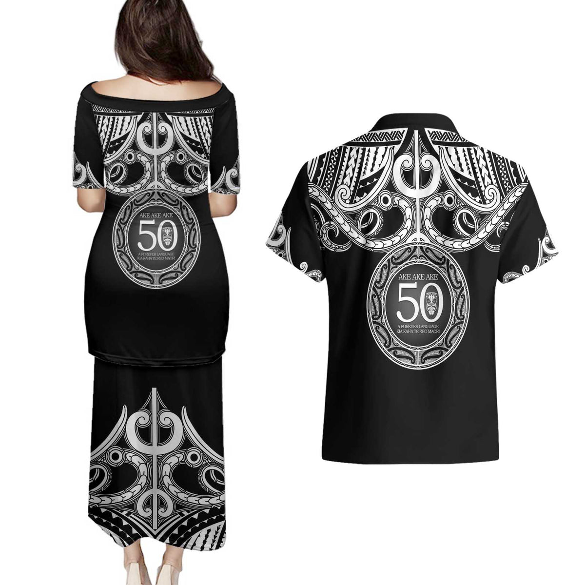 Kia Kaha Te Reo Maori New Zealand Couples Matching Puletasi and Hawaiian Shirt 50th Anniversary Ake Ake Ake LT14 - Polynesian Pride