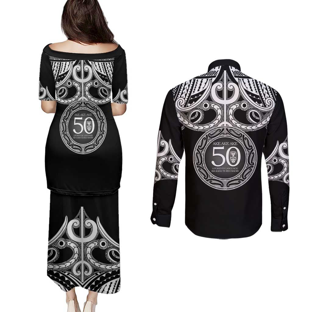 Kia Kaha Te Reo Maori New Zealand Couples Matching Puletasi and Long Sleeve Button Shirt 50th Anniversary Ake Ake Ake LT14 - Polynesian Pride