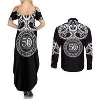 Kia Kaha Te Reo Maori New Zealand Couples Matching Summer Maxi Dress and Long Sleeve Button Shirt 50th Anniversary Ake Ake Ake LT14 - Polynesian Pride