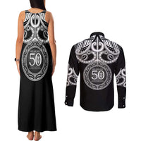 Kia Kaha Te Reo Maori New Zealand Couples Matching Tank Maxi Dress and Long Sleeve Button Shirt 50th Anniversary Ake Ake Ake LT14 - Polynesian Pride