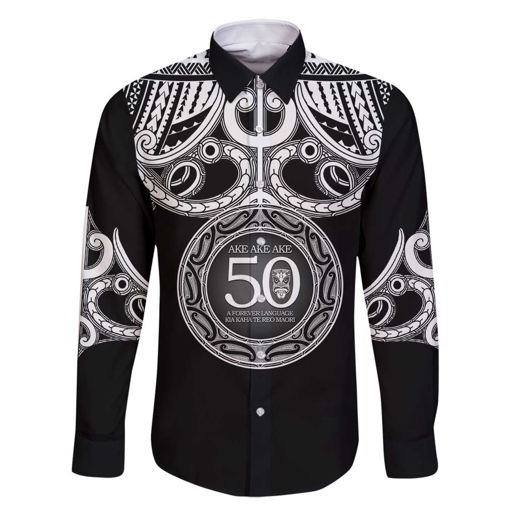 Kia Kaha Te Reo Maori New Zealand Family Matching Long Sleeve Bodycon Dress and Hawaiian Shirt 50th Anniversary Ake Ake Ake LT14 Dad's Shirt - Long Sleeve Black - Polynesian Pride