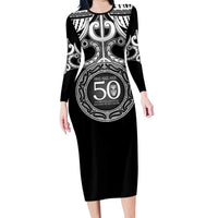 Kia Kaha Te Reo Maori New Zealand Family Matching Long Sleeve Bodycon Dress and Hawaiian Shirt 50th Anniversary Ake Ake Ake LT14 Mom's Dress Black - Polynesian Pride