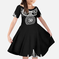 Kia Kaha Te Reo Maori New Zealand Family Matching Mermaid Dress and Hawaiian Shirt 50th Anniversary Ake Ake Ake LT14 Daughter's Dress Black - Polynesian Pride