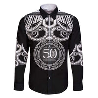 Kia Kaha Te Reo Maori New Zealand Family Matching Off The Shoulder Long Sleeve Dress and Hawaiian Shirt 50th Anniversary Ake Ake Ake LT14 Dad's Shirt - Long Sleeve Black - Polynesian Pride