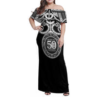 Kia Kaha Te Reo Maori New Zealand Family Matching Off Shoulder Maxi Dress and Hawaiian Shirt 50th Anniversary Ake Ake Ake LT14 Mom's Dress Black - Polynesian Pride
