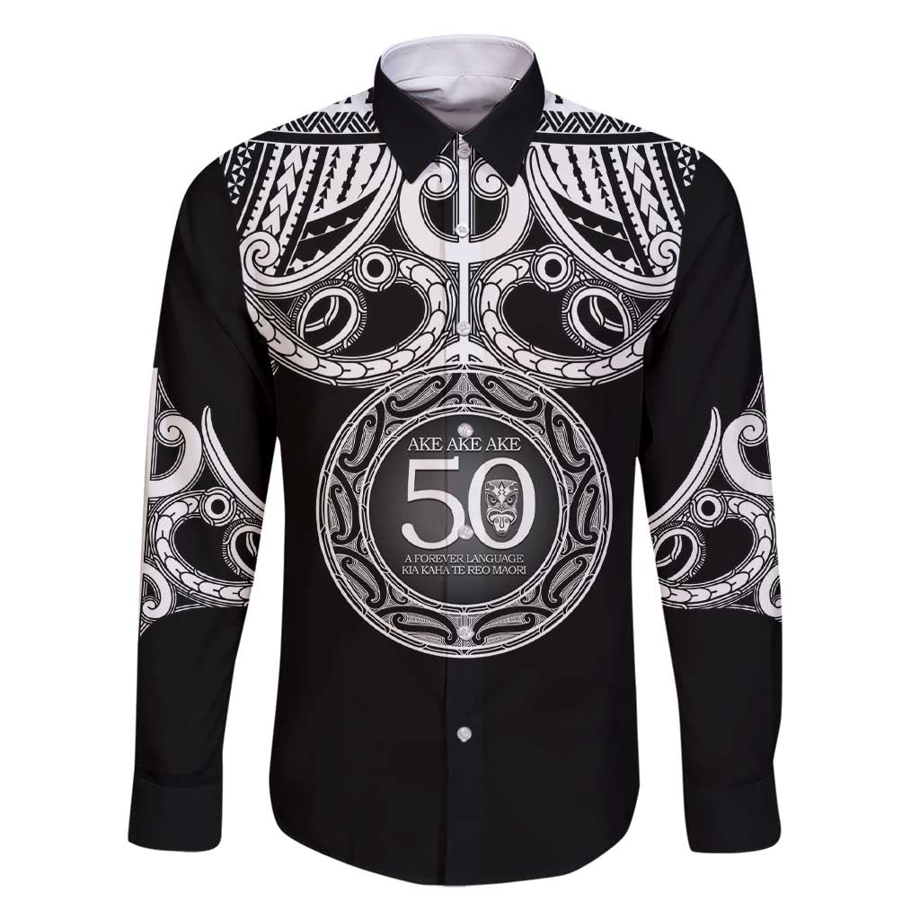Kia Kaha Te Reo Maori New Zealand Family Matching Short Sleeve Bodycon Dress and Hawaiian Shirt 50th Anniversary Ake Ake Ake LT14 Dad's Shirt - Long Sleeve Black - Polynesian Pride