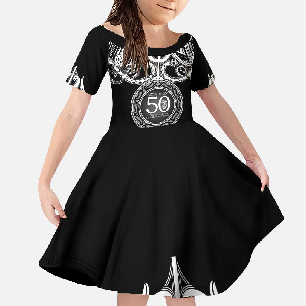 Kia Kaha Te Reo Maori New Zealand Family Matching Summer Maxi Dress and Hawaiian Shirt 50th Anniversary Ake Ake Ake LT14 Daughter's Dress Black - Polynesian Pride