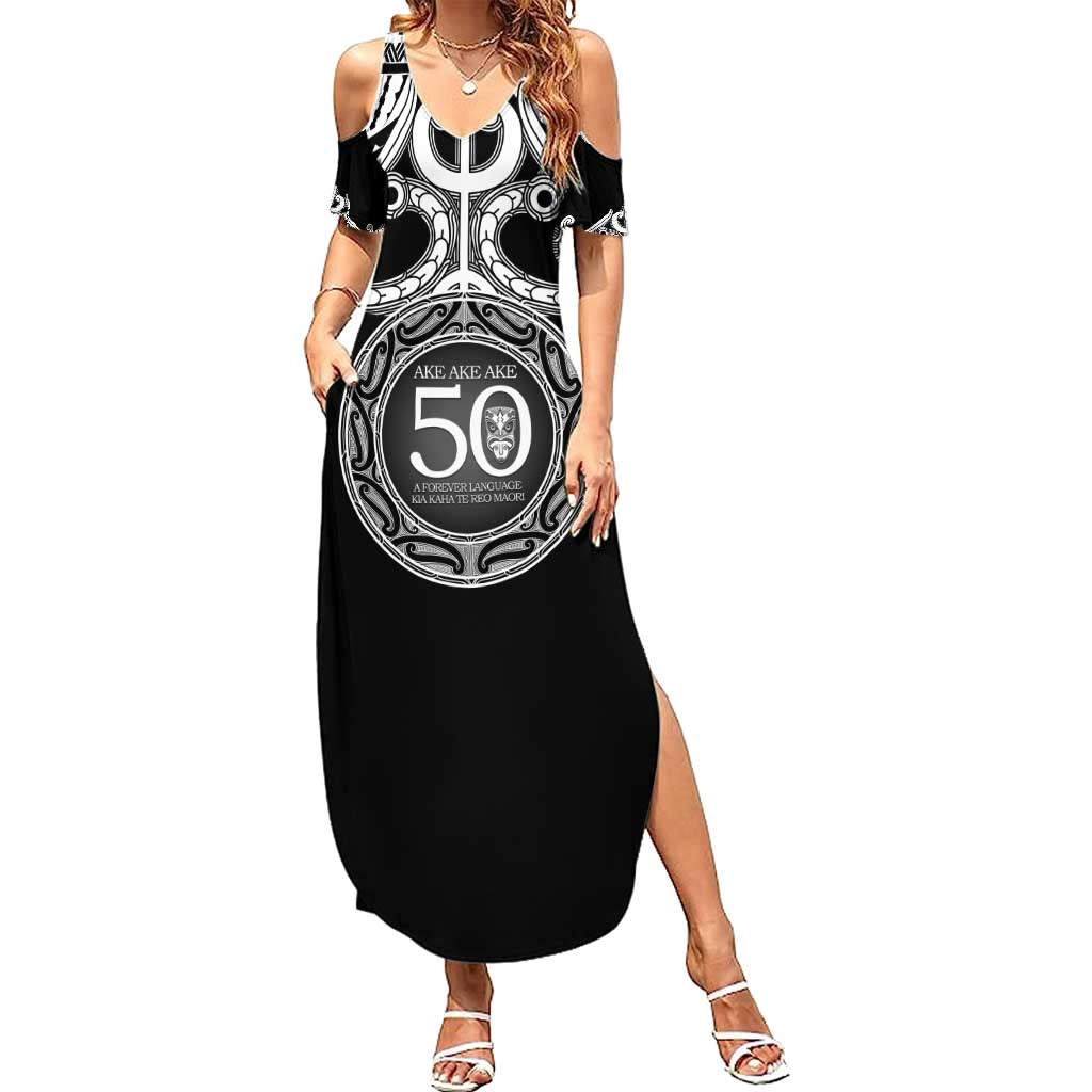 Kia Kaha Te Reo Maori New Zealand Family Matching Summer Maxi Dress and Hawaiian Shirt 50th Anniversary Ake Ake Ake LT14 Mom's Dress Black - Polynesian Pride