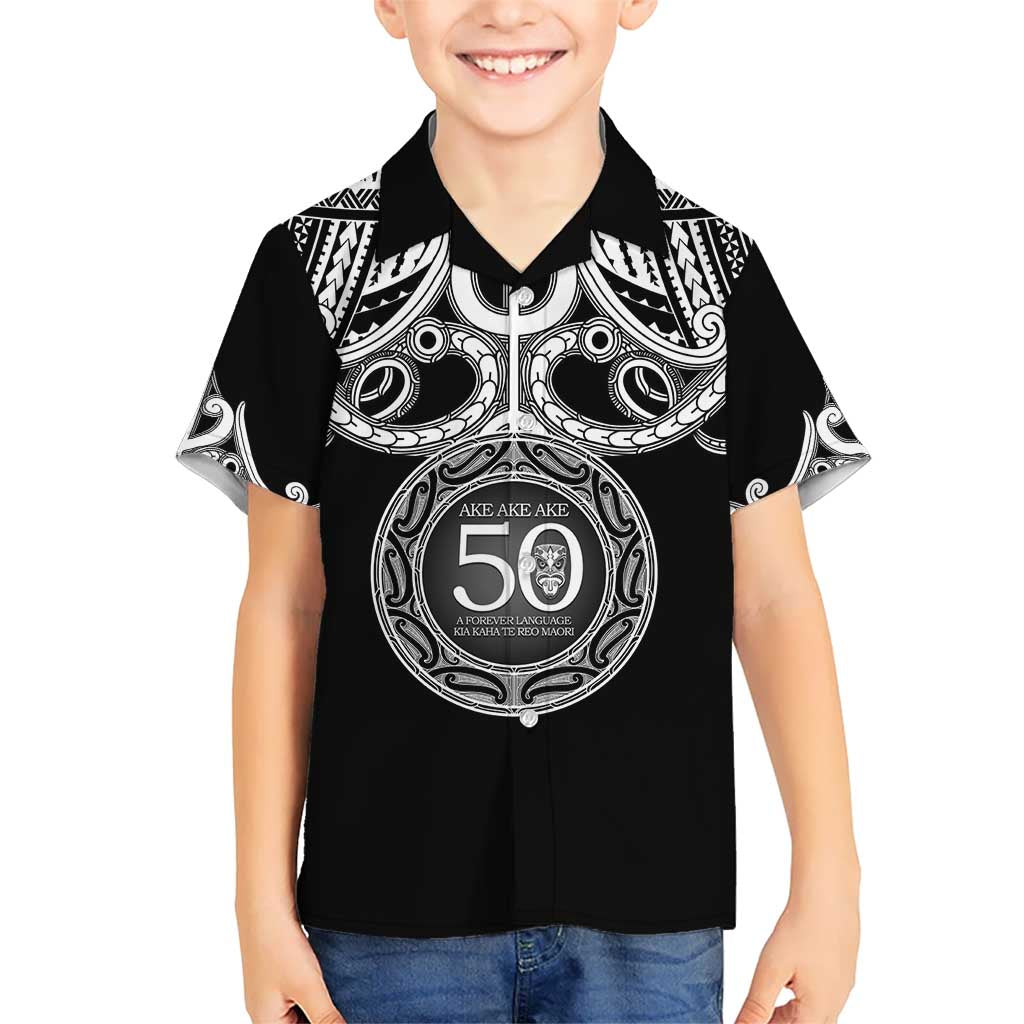 Kia Kaha Te Reo Maori New Zealand Kid Hawaiian Shirt 50th Anniversary Ake Ake Ake LT14 Kid Black - Polynesian Pride