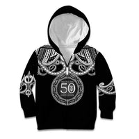 Kia Kaha Te Reo Maori New Zealand Kid Hoodie 50th Anniversary Ake Ake Ake LT14 Zip Hoodie Black - Polynesian Pride