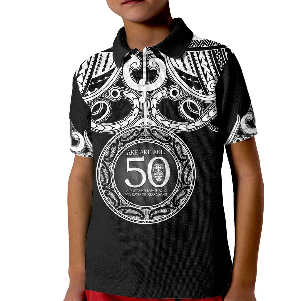 Kia Kaha Te Reo Maori New Zealand Kid Polo Shirt 50th Anniversary Ake Ake Ake LT14 Kid Black - Polynesian Pride