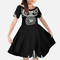 Kia Kaha Te Reo Maori New Zealand Kid Short Sleeve Dress 50th Anniversary Ake Ake Ake LT14 KID Black - Polynesian Pride