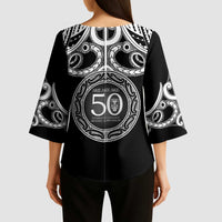Kia Kaha Te Reo Maori New Zealand Kimono Sleeve Blouse 50th Anniversary Ake Ake Ake LT14 - Polynesian Pride