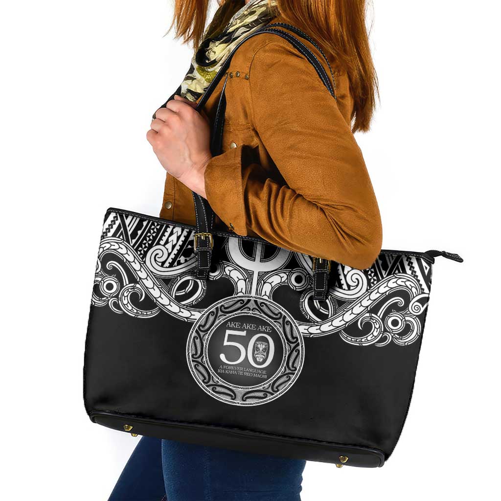 Kia Kaha Te Reo Maori New Zealand Leather Tote Bag 50th Anniversary Ake Ake Ake LT14 Black - Polynesian Pride