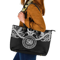 Kia Kaha Te Reo Maori New Zealand Leather Tote Bag 50th Anniversary Ake Ake Ake LT14 Black - Polynesian Pride
