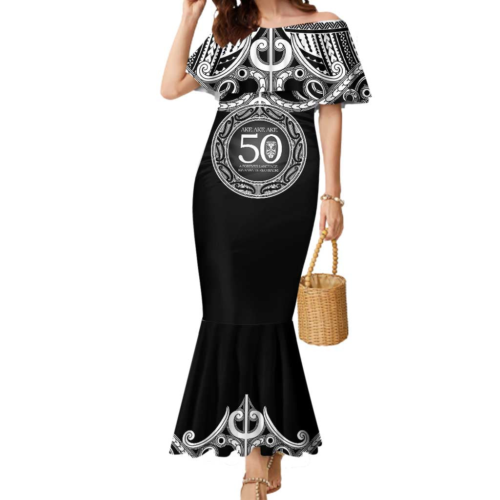 Kia Kaha Te Reo Maori New Zealand Mermaid Dress 50th Anniversary Ake Ake Ake LT14 Women Black - Polynesian Pride
