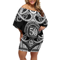 Kia Kaha Te Reo Maori New Zealand Off Shoulder Short Dress 50th Anniversary Ake Ake Ake LT14 Women Black - Polynesian Pride