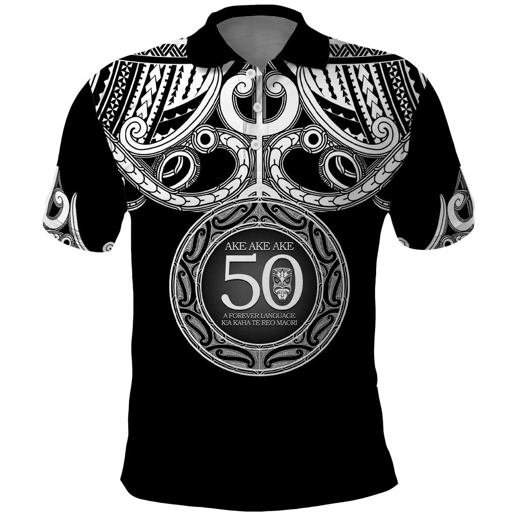 Kia Kaha Te Reo Maori New Zealand Polo Shirt 50th Anniversary Ake Ake Ake LT14 Black - Polynesian Pride