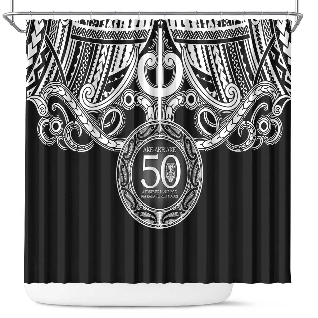 Kia Kaha Te Reo Maori New Zealand Shower Curtain 50th Anniversary Ake Ake Ake LT14 Black - Polynesian Pride