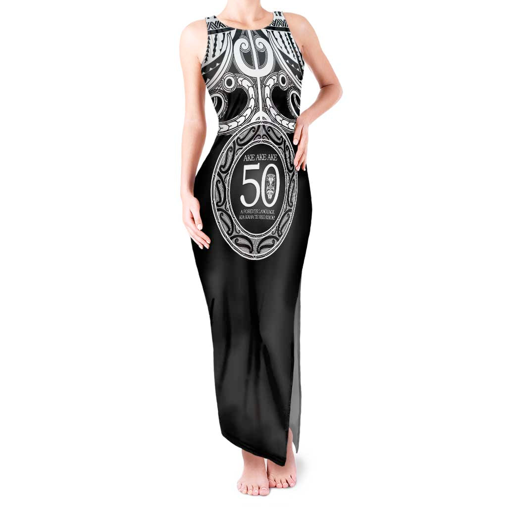 Kia Kaha Te Reo Maori New Zealand Tank Maxi Dress 50th Anniversary Ake Ake Ake LT14 Women Black - Polynesian Pride